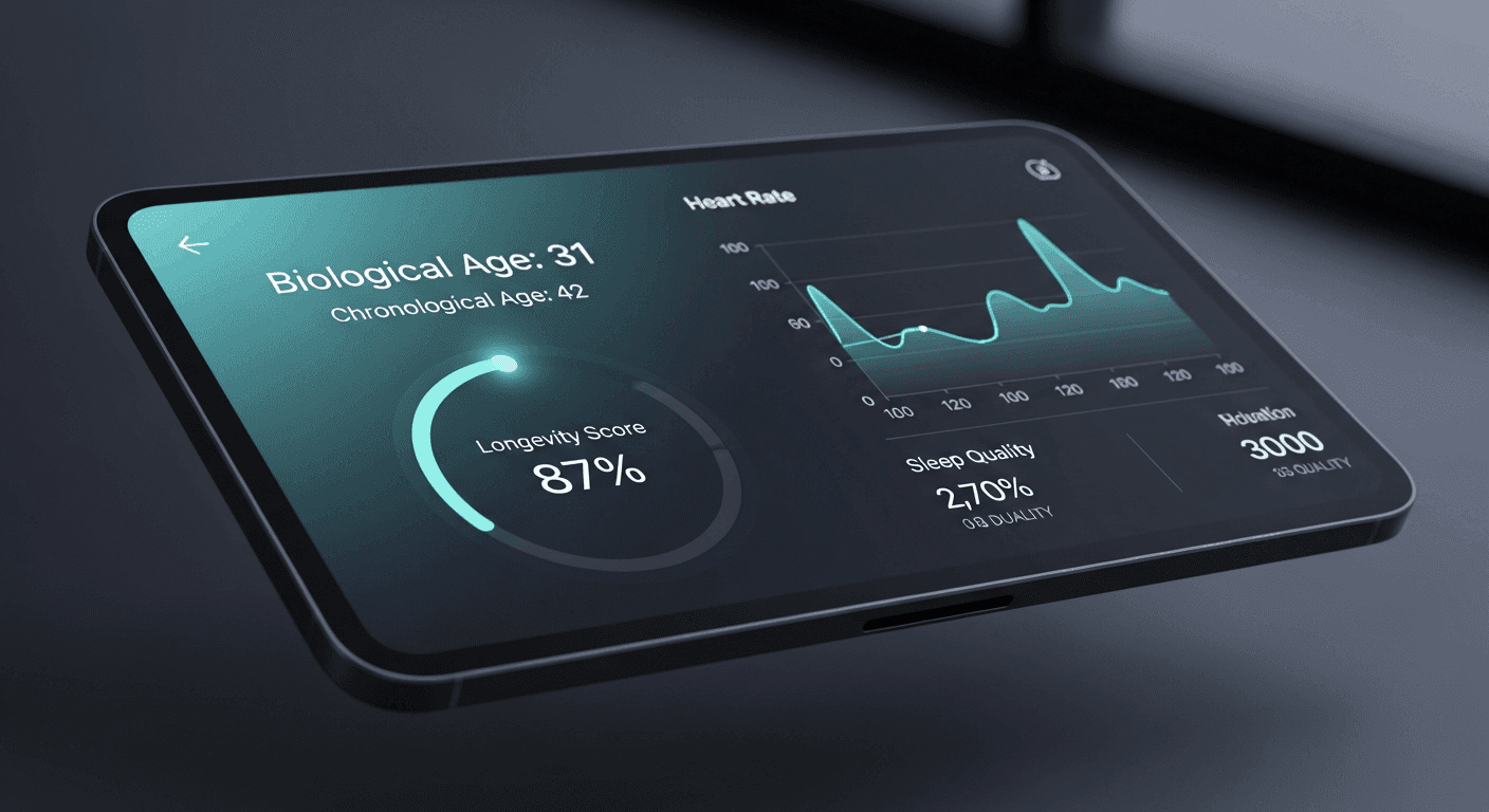 Lonevi health dashboard showing biological age metrics