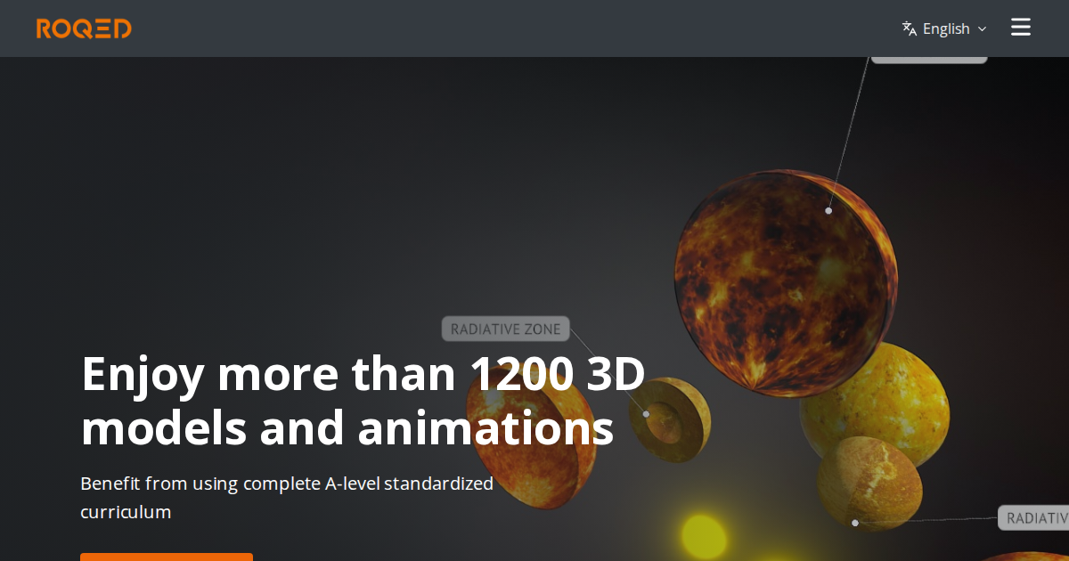 ROQED Science: a cut-away 3D model of the Sun with its radiative and convective zones labelled