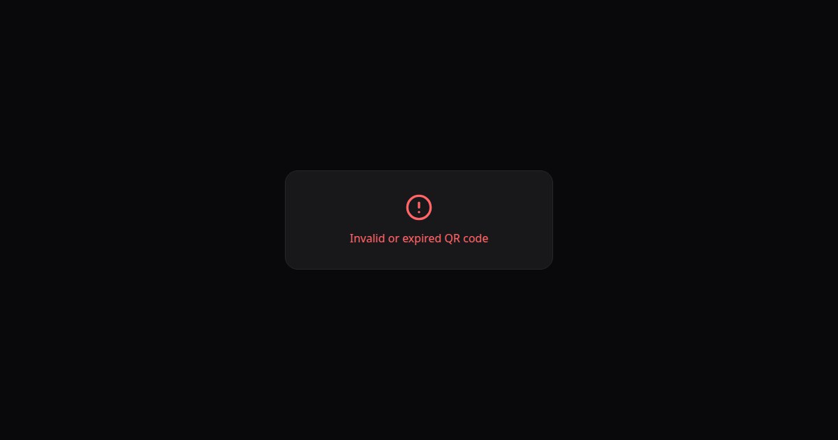 The VARGATES Medical launch-code page answering a code that does not exist: a card reading “Invalid or expired QR code”