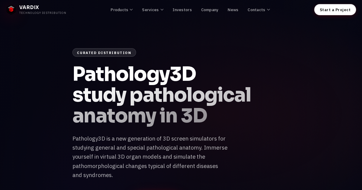 The Pathology3D page on vardix.com: study pathological anatomy in 3D